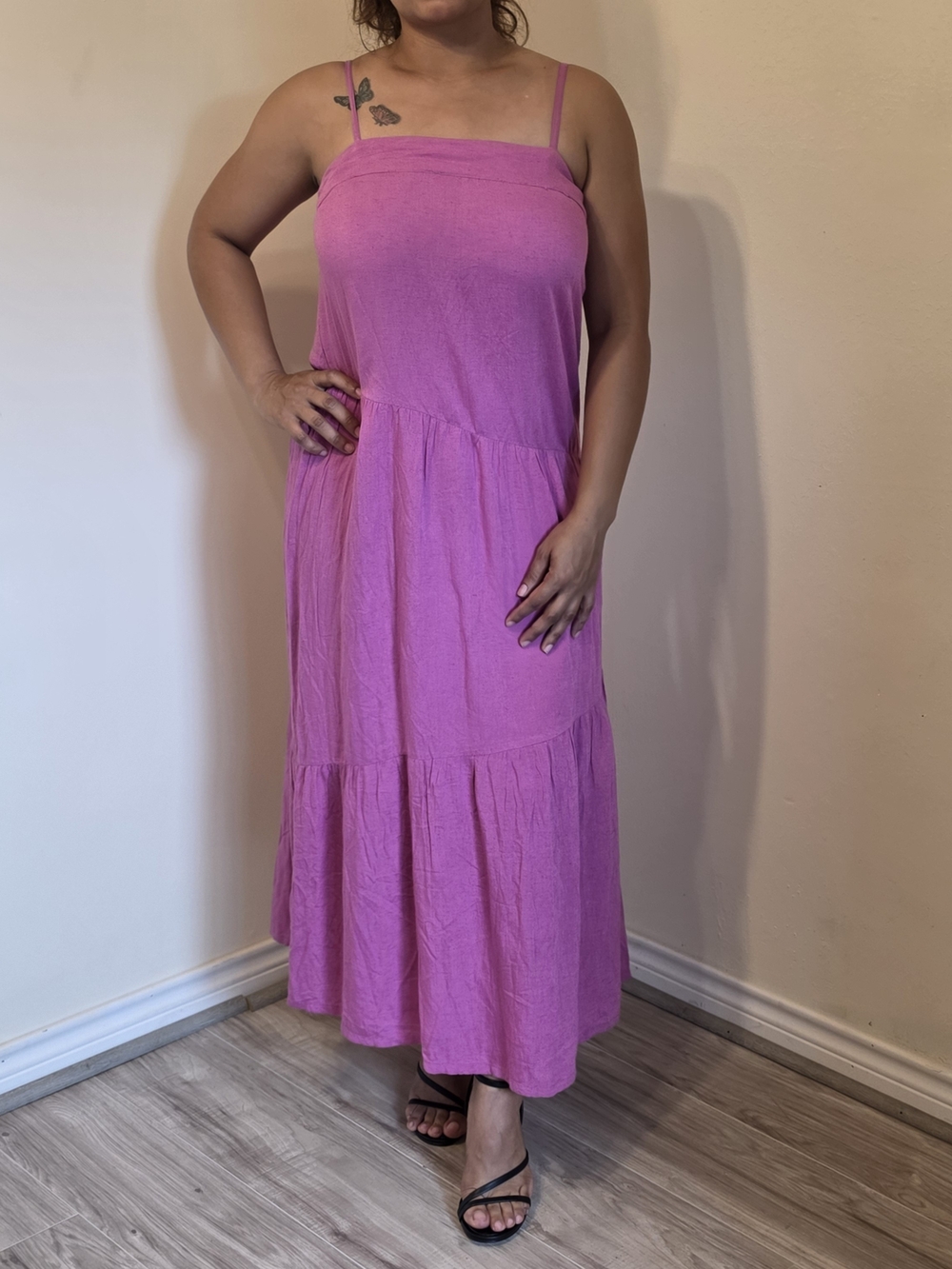 Sim & Sam Rayon Linen Maxi Dress Azafran Color Size M